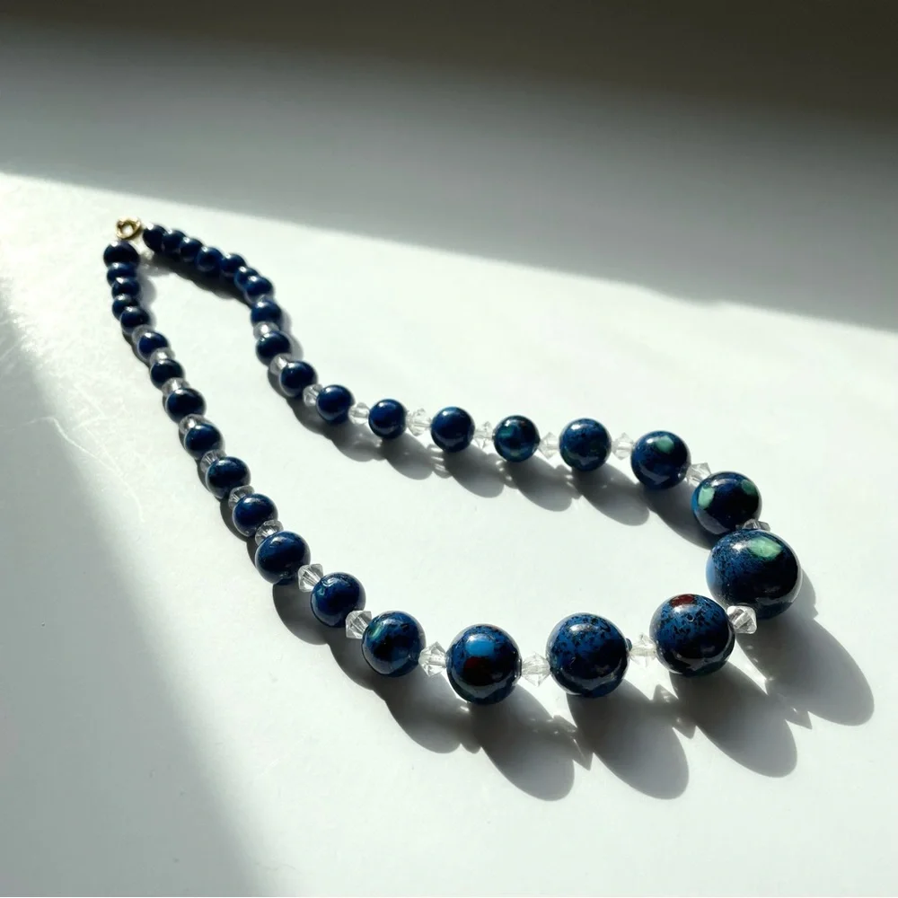 🦄 ⚡️💜 SALE speckled art glass graduated bead choker necklace w/ crystal